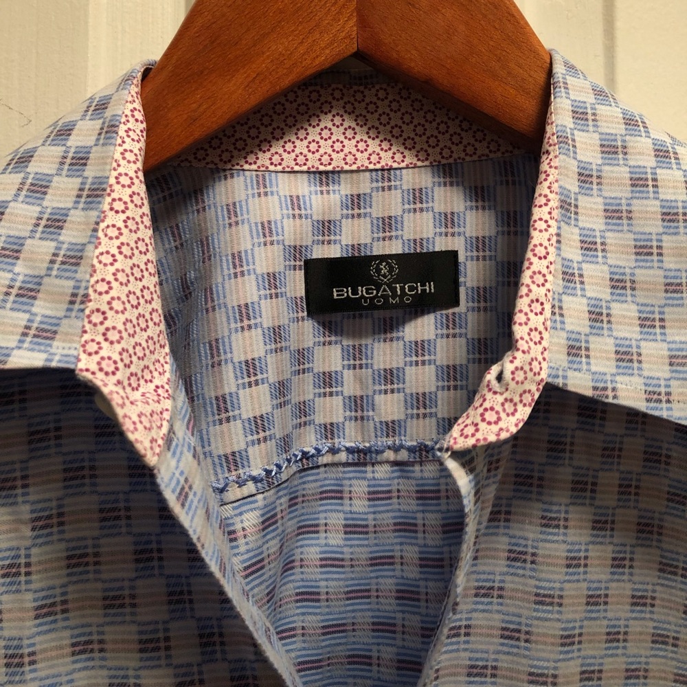 Bugatchi Button Down Blue And Red Plaid Shirt, Si… - image 4
